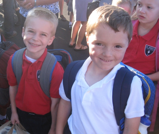 Kevin and Flether on first day of first grade